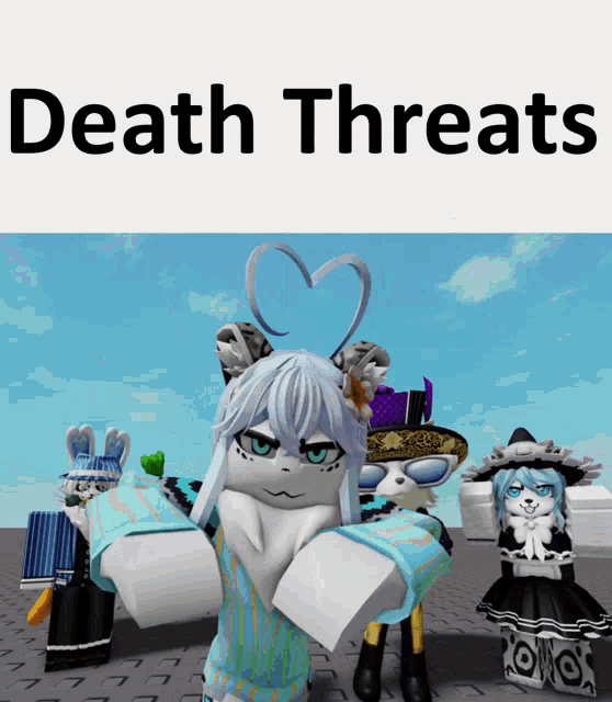 a poster that says death threats with a cartoon character in the foreground