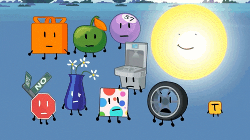 a group of cartoon characters including one with the number 57