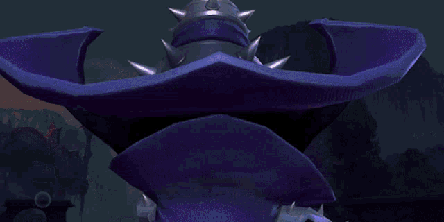 a cartoon character with a purple hat and spikes on his arms