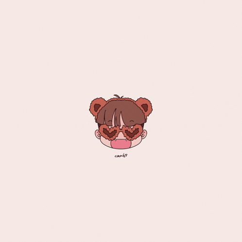 a drawing of a girl wearing heart shaped glasses with the word candy below it