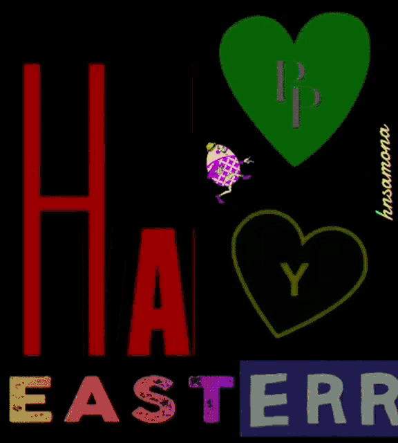 a poster that says happy easter with a blue heart