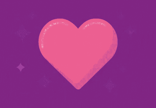 a pink heart on a purple background with sparkles