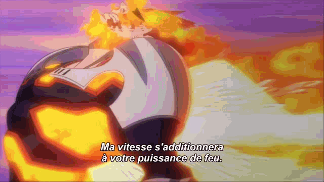 a cartoon character with flames coming out of his head and the words ma vitesse s'aditionnera