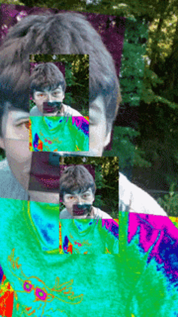 a collage of images of a person with a green shirt