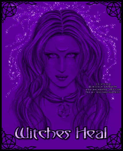 a picture of a witch with the words witches heal below her