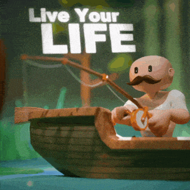 a cartoon of a man in a boat with the words " live your life " above him
