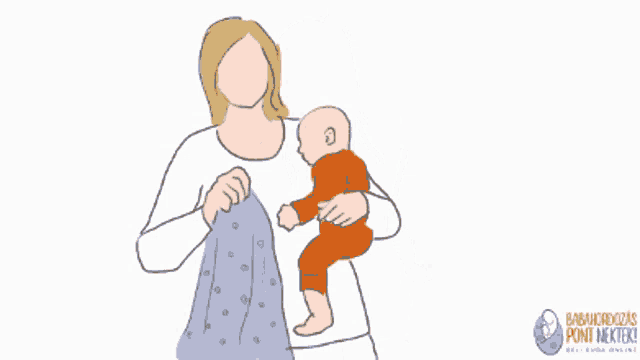 a cartoon drawing of a woman holding a baby and the words babaherdozas pont nektek