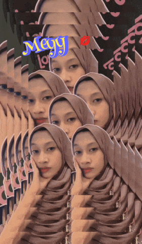 a collage of images of a woman with the name megy written on it