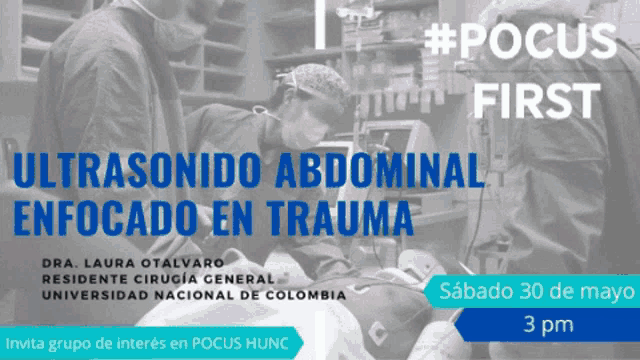 an advertisement for an ultrasound abdominal enfocado en trauma event