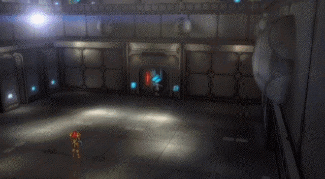a close up of a video game character with a red helmet on