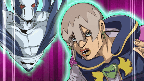 a cartoon character with a heart on his chest is standing next to another character