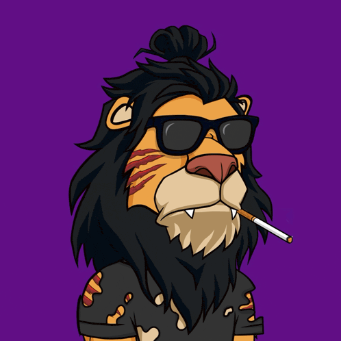 a cartoon of a lion with glasses and a bun smoking a cigarette