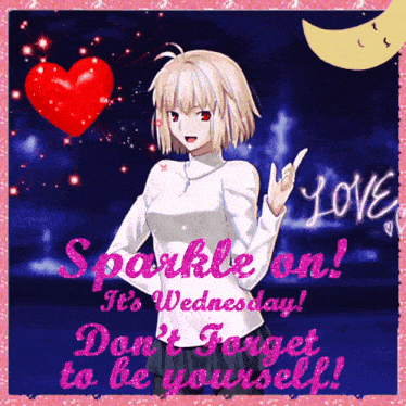 a picture of a girl with the words sparkle on it 's wednesday on it