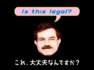 a man with glasses and a mustache has a speech bubble above his head that says is this legal
