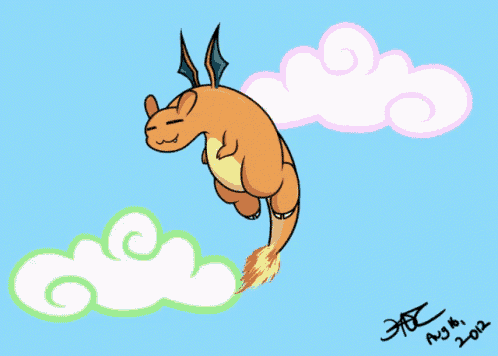 a drawing of a dragon flying in the sky has the date august 2012