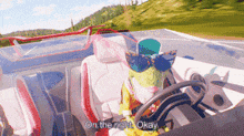 a frog wearing sunglasses and a top hat is driving a boat and says " on the right okay "