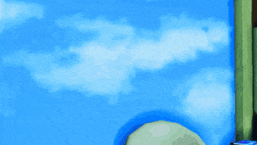 a pixelated image of a person looking out a window with a blue sky in the background