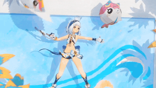 a girl with white hair and a headband that says l on it