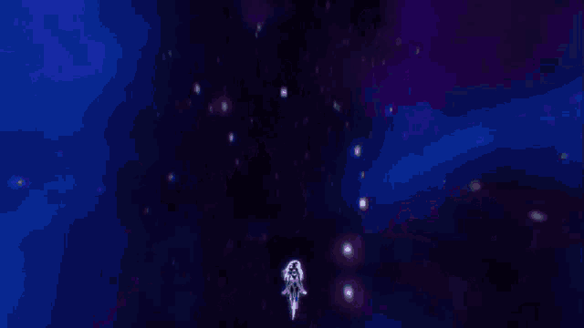 a jellyfish is flying through a purple and blue galaxy