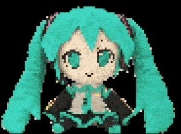 a pixel art of hatsune miku with blue hair
