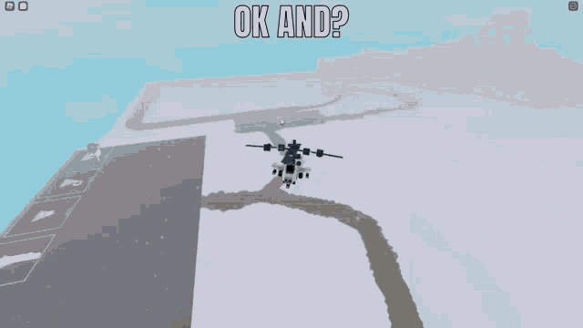 a plane is flying over a runway with the words ok and written below it