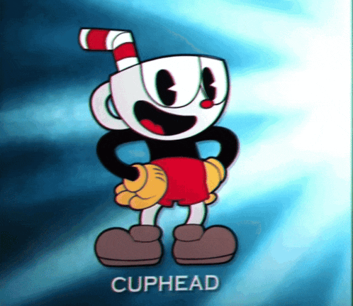 a cartoon character named cuphead is holding a cane