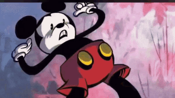 a cartoon of mickey mouse with a very angry face
