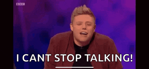a man is making a funny face and saying `` i can 't stop talking ! ''