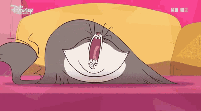 a cartoon of a cat with the word neue folge on the bottom right