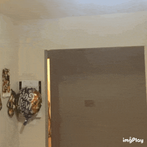 a new year 's eve balloon is hanging on a wall next to a door