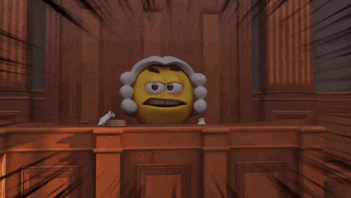 a cartoon smiley face with a judge 's wig is giving a thumbs up