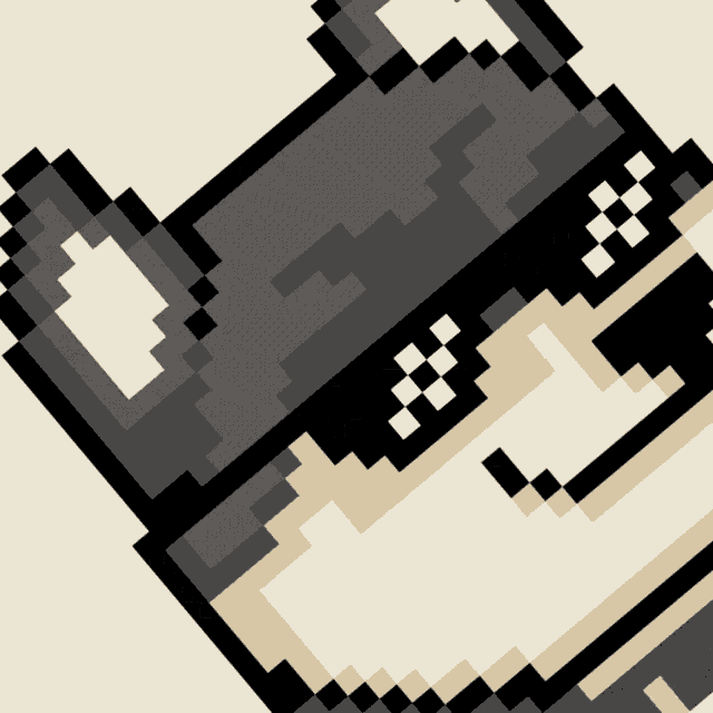 a pixel art drawing of a dog wearing glasses