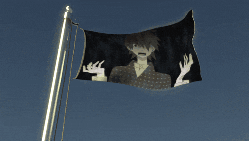 a black flag with a cartoon character on it