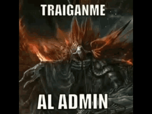 a painting of a demon with a sword and the words `` traiganme al admin '' written on it .
