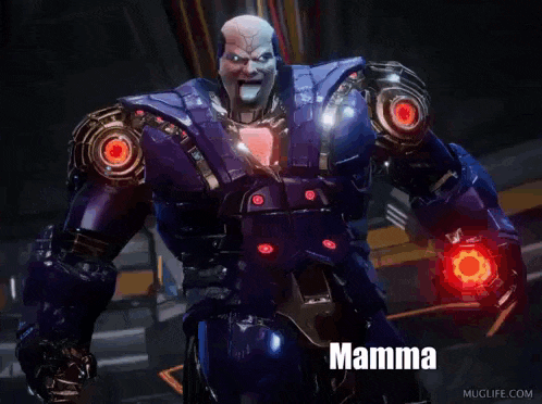 a robot with the word mamma on his chest