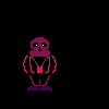 a pixel art drawing of a purple skeleton with a red bow tie and braces .