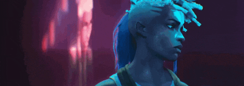 a close up of a person 's face with blue hair in a blurry photo .