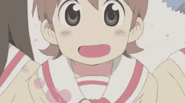 a close up of a cartoon character covering her mouth with her hands