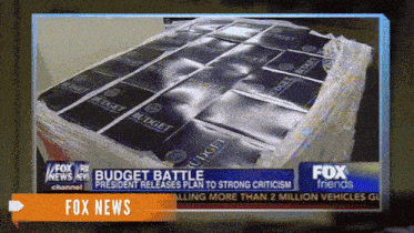 a fox news channel shows a stack of budget battle books