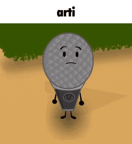 a cartoon drawing of a microphone with a face and the word arti on the bottom
