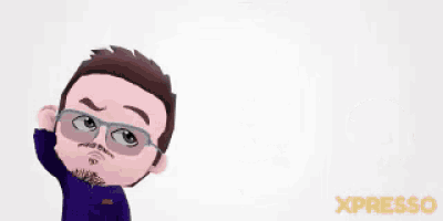a cartoon of a man with glasses and a mustache is standing in front of a sign that says xpresso