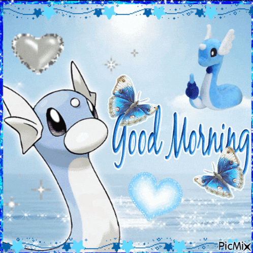 a picture of a dragon with the words good morning written on it
