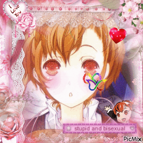 a picture of a girl with the words stupid and bisexual
