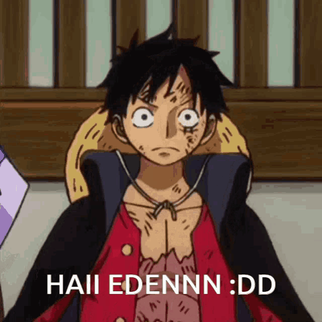 a picture of luffy from one piece with the words haii edennn dd