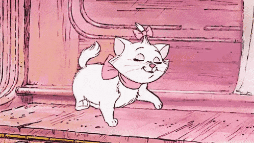 a cartoon cat with a pink bow on its head