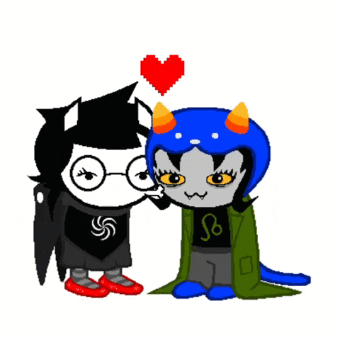 a couple of cartoon characters standing next to each other with a heart in the middle