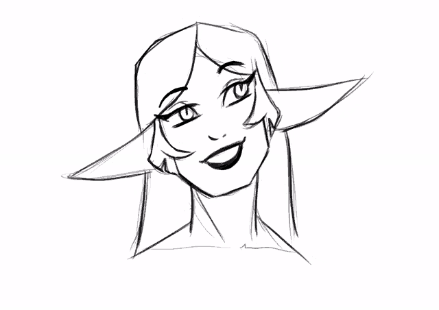 a black and white drawing of a woman 's face with long ears