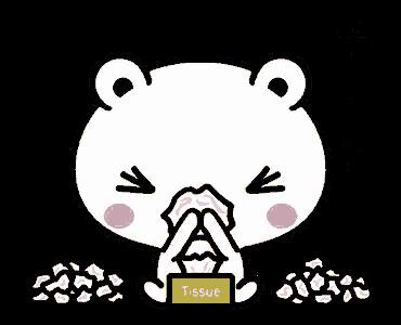 a cartoon polar bear is blowing his nose with a box of tissues .