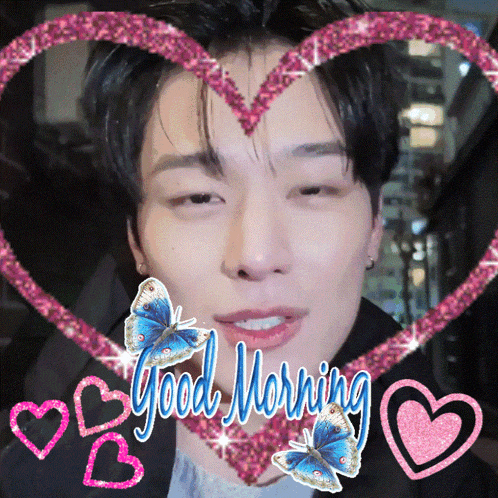 a picture of a man with a heart and the words good morning on it