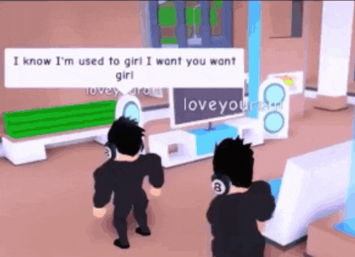 a video game character says i know i 'm used to girl i want you want girl while wearing headphones